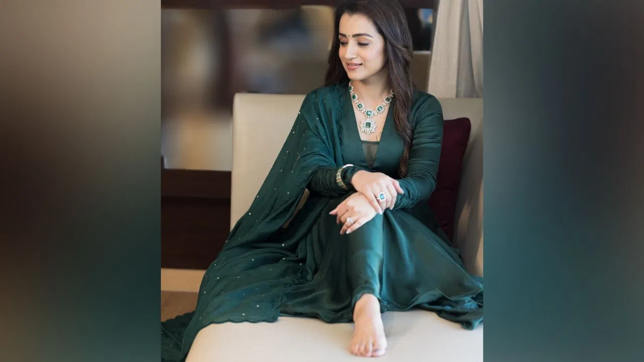 Trisha Krishnan In Dark Sea-Green Suit
