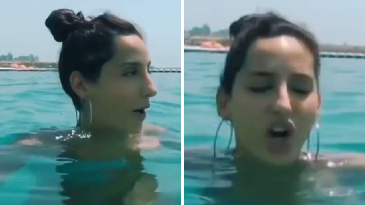 Nora Fatehi Bathing In Pool