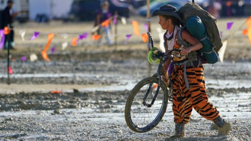 Burning Man Festival Black Rock Nevada; Heavy Rains Turn Desert into a