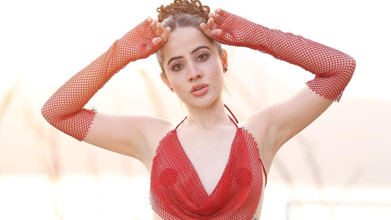 Urfi Javed In Red Net Dress